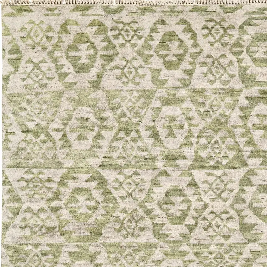 Green and Ivory Wool Southwestern Hand Knotted Area Rug Photo 5