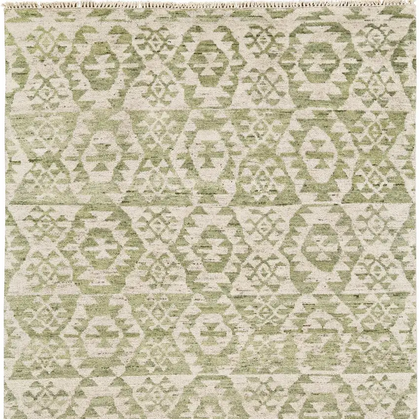 Green and Ivory Wool Southwestern Hand Knotted Area Rug Photo 4