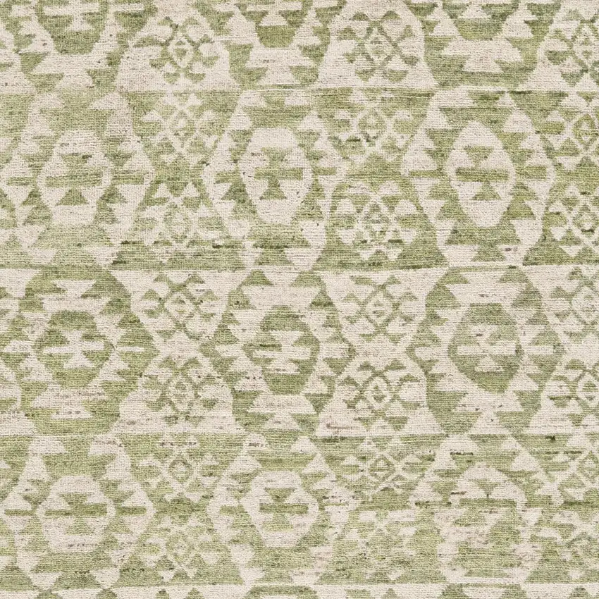 Green and Ivory Wool Southwestern Hand Knotted Area Rug Photo 9