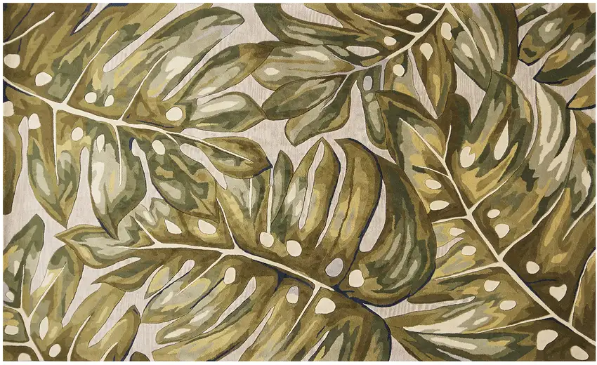 Green and Ivory Wool Tropical Botanical Hand Tufted Area Rug Photo 3