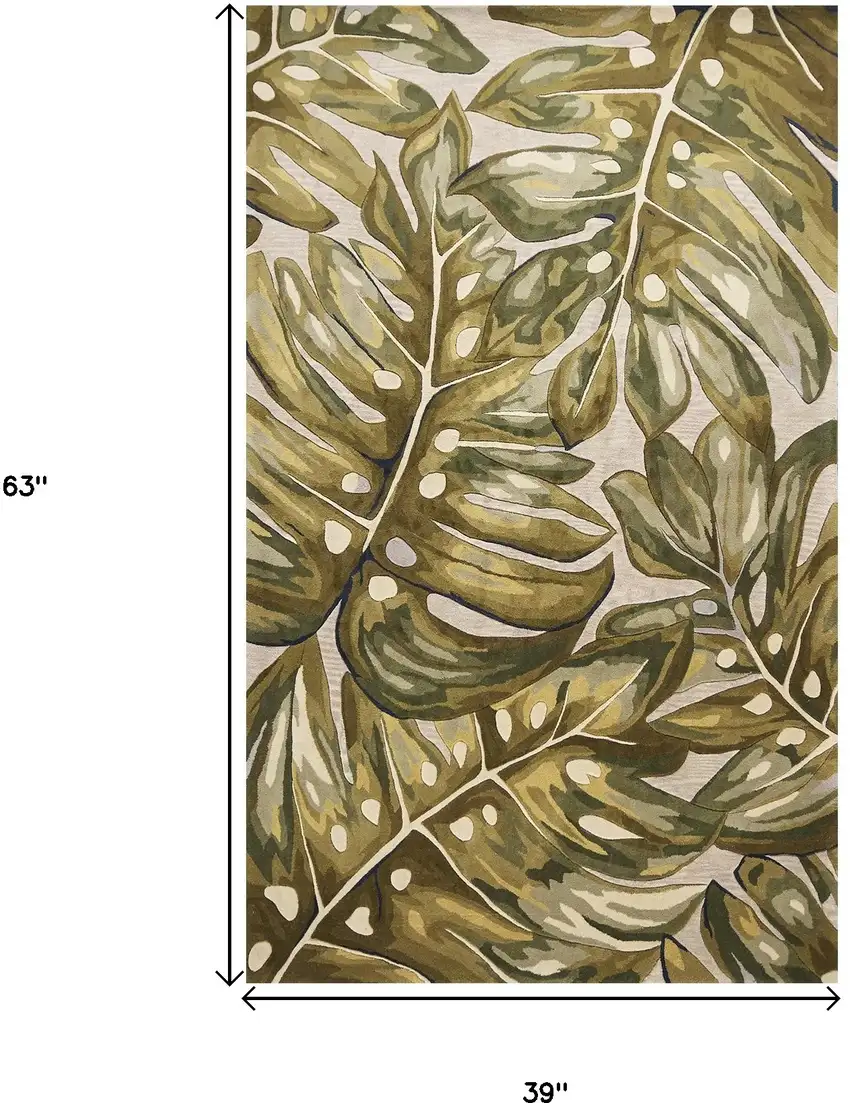 Green and Ivory Wool Tropical Botanical Hand Tufted Area Rug Photo 5