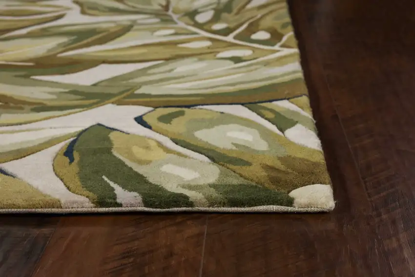 Green and Ivory Wool Tropical Botanical Hand Tufted Area Rug Photo 4