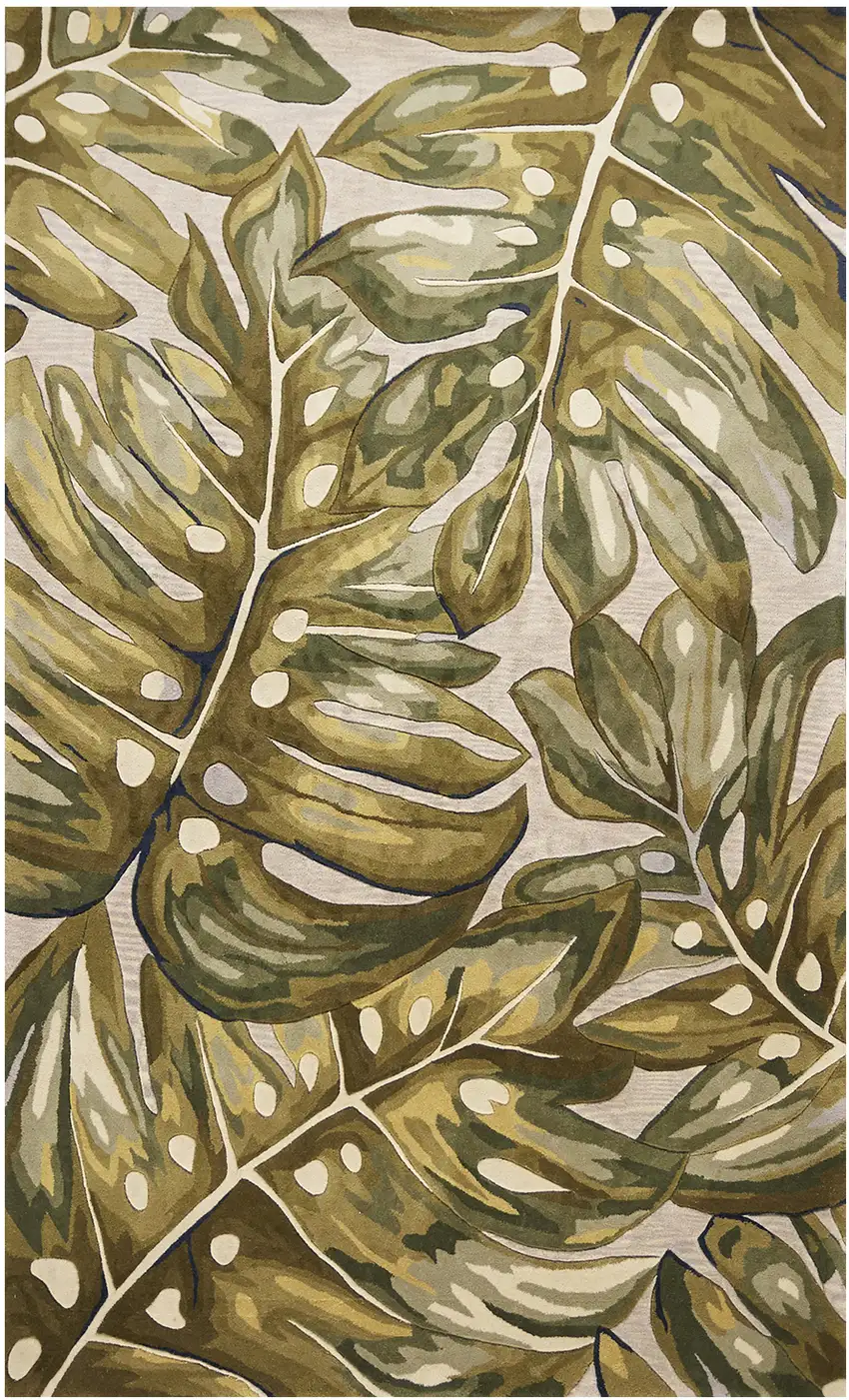 Green and Ivory Wool Tropical Botanical Hand Tufted Area Rug Photo 1