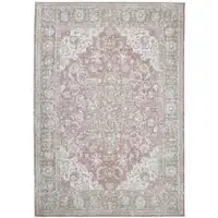 Photo of Green and Pink Medallion Power Loom Distressed Area Rug