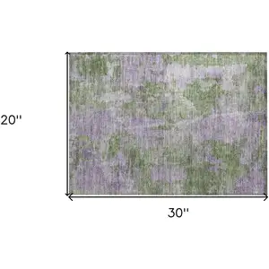 Photo of Green and Purple Abstract Washable Non Skid Indoor Outdoor Area Rug