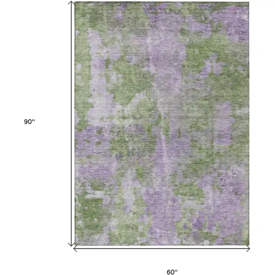 Green and Purple Abstract Washable Non Skid Indoor Outdoor Area Rug Photo 7
