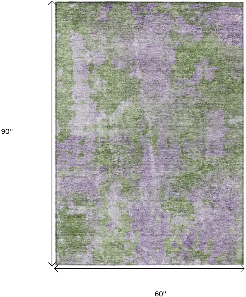 Green and Purple Abstract Washable Non Skid Indoor Outdoor Area Rug Photo 7