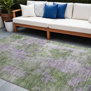 Photo of Green and Purple Abstract Washable Non Skid Indoor Outdoor Area Rug