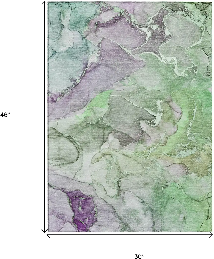 Green and Purple Abstract Washable Non Skid Indoor Outdoor Area Rug Photo 3
