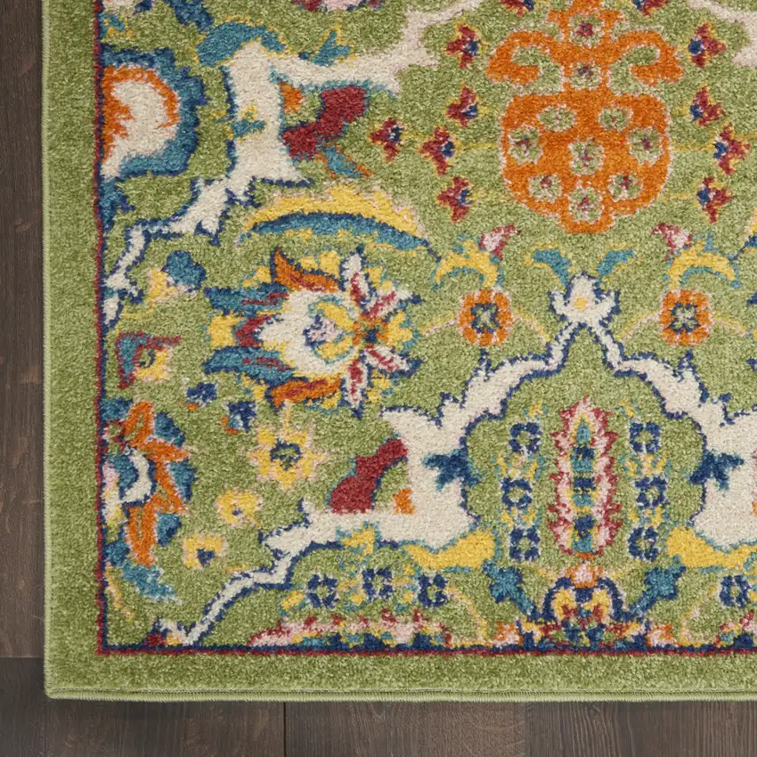 Green and Red Floral Power Loom Runner Rug Photo 4