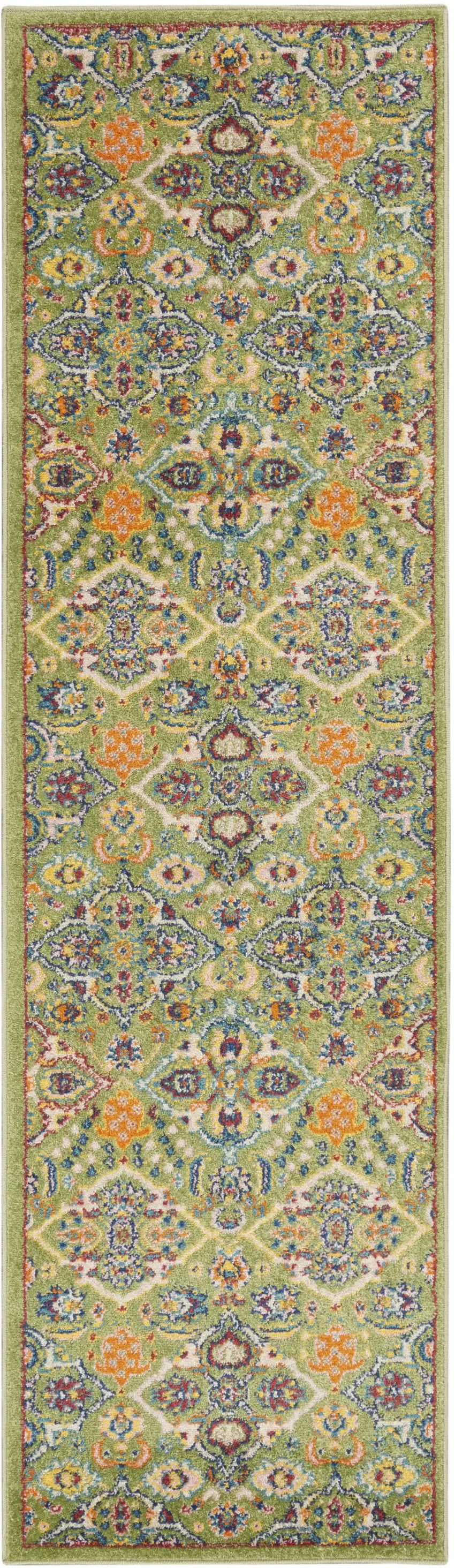 Green and Red Floral Power Loom Runner Rug Photo 2