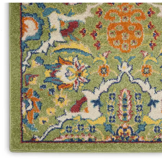 10' Green And Red Floral Runner Rug Photo 6