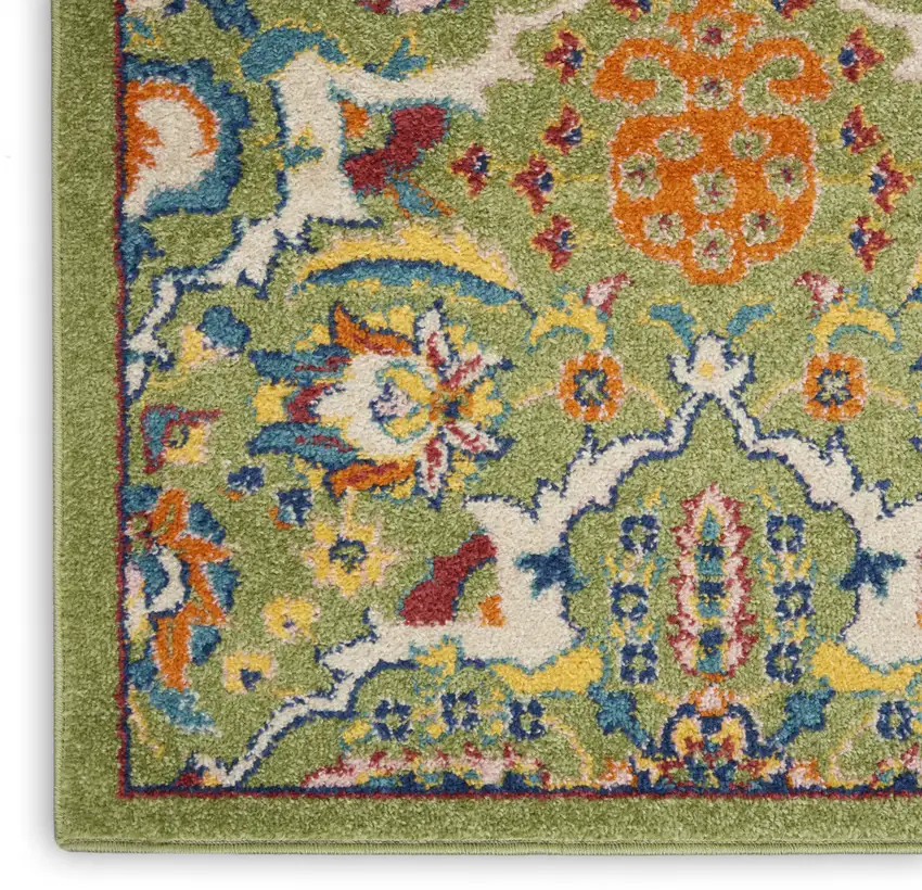 10' Green And Red Floral Runner Rug Photo 6