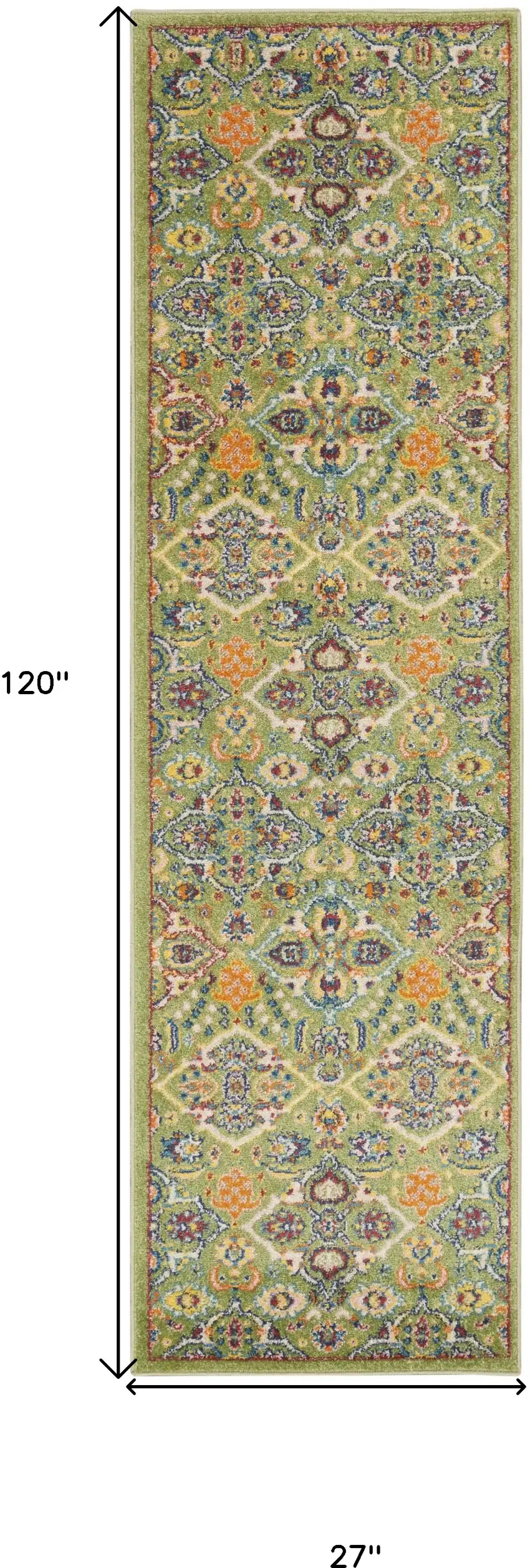 Green and Red Floral Power Loom Runner Rug Photo 3