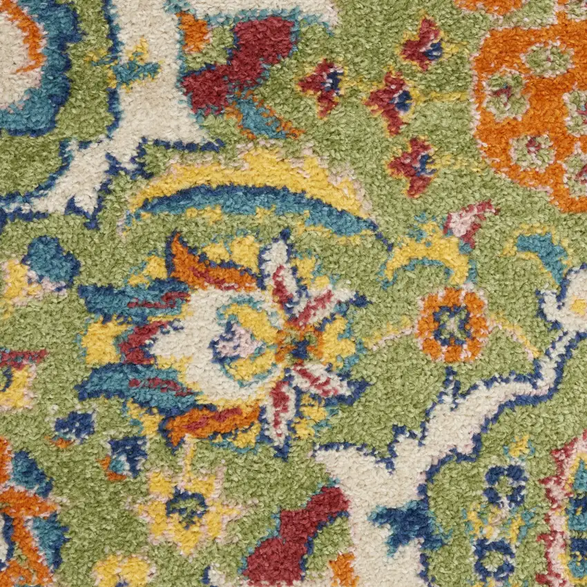 Green and Red Floral Power Loom Runner Rug Photo 5