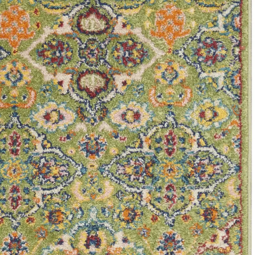 Green and Red Medallion Power Loom Runner Rug Photo 8