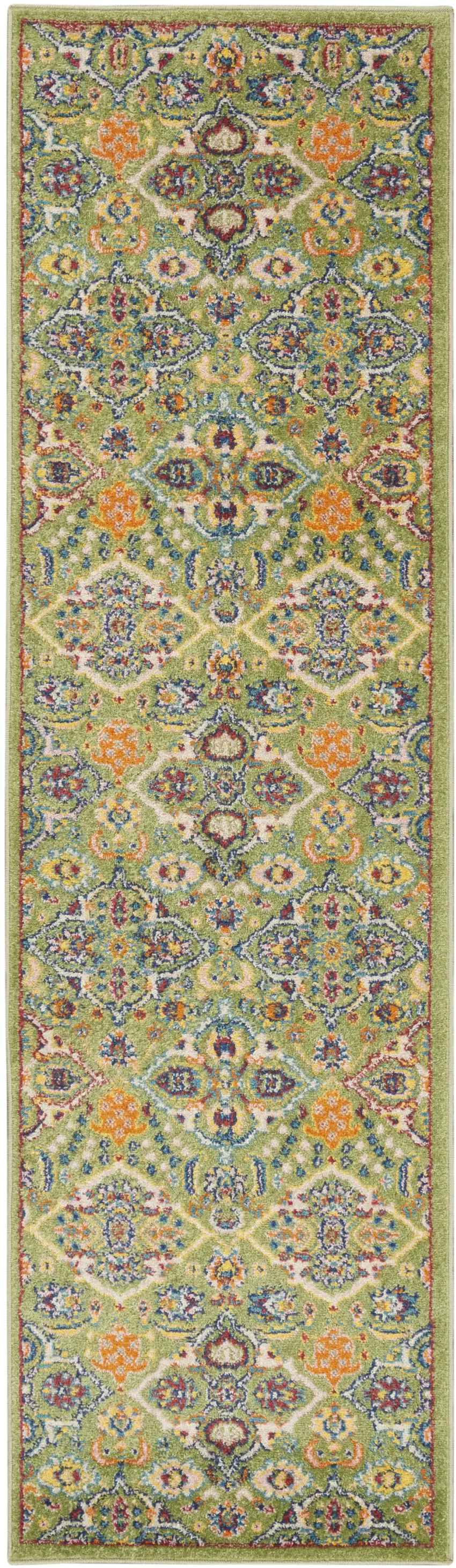Green and Red Medallion Power Loom Runner Rug Photo 9