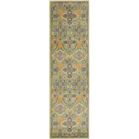 12' Green And Red Medallion Runner Rug Photo 7
