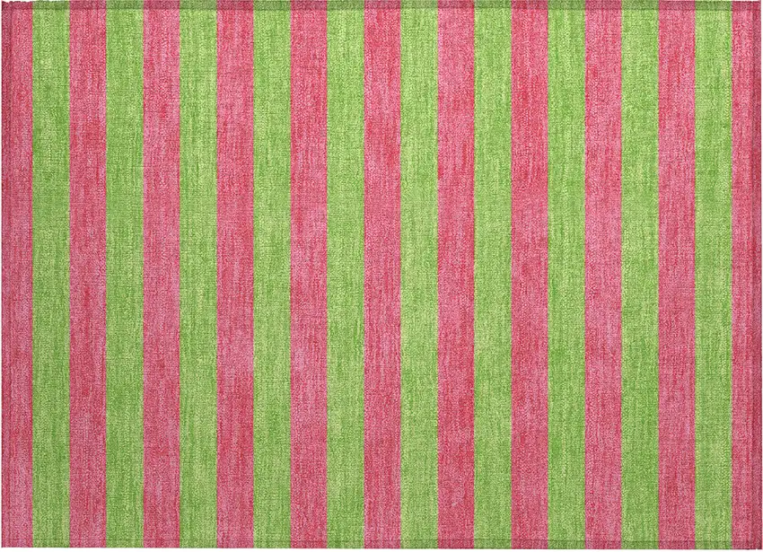 Green and Red Striped Washable Non Skid Indoor Outdoor Area Rug Photo 2