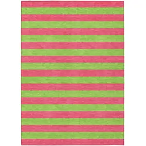Photo of Green and Red Striped Washable Non Skid Indoor Outdoor Area Rug