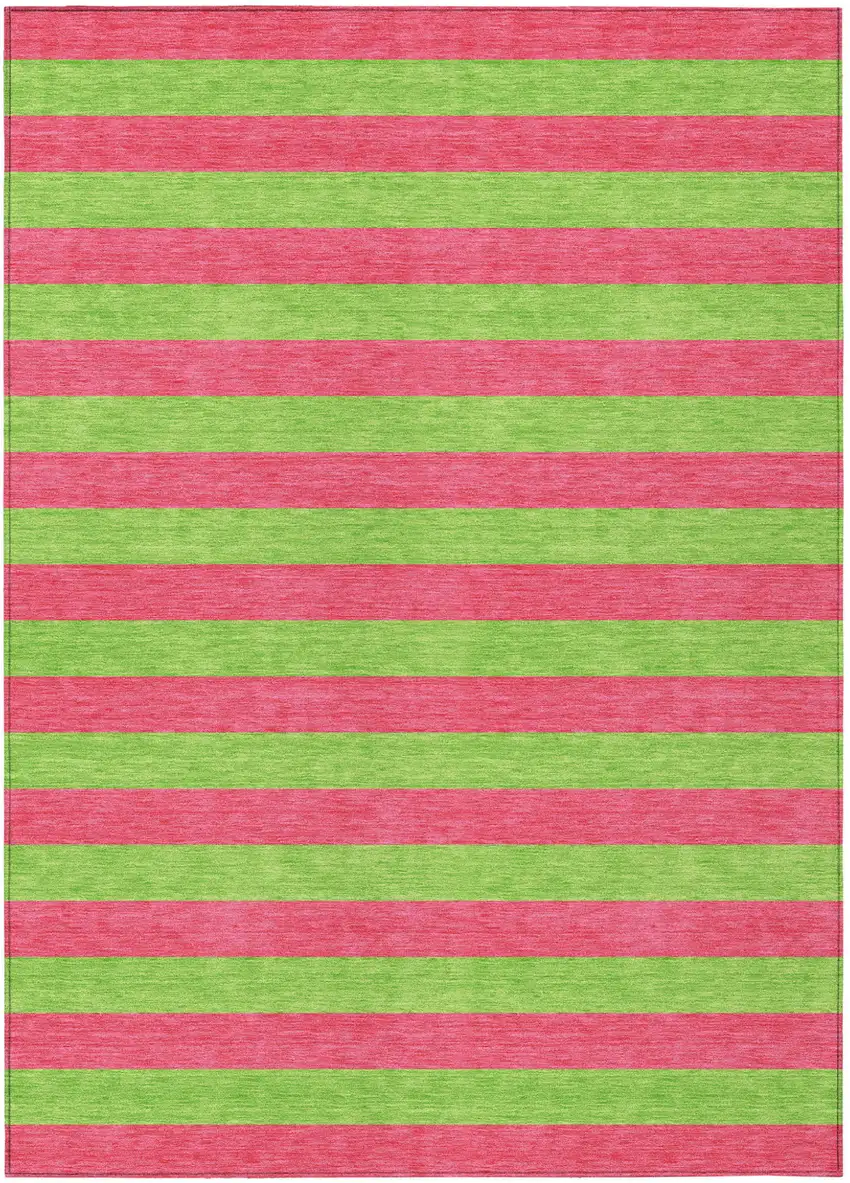 Green and Red Striped Washable Non Skid Indoor Outdoor Area Rug Photo 2