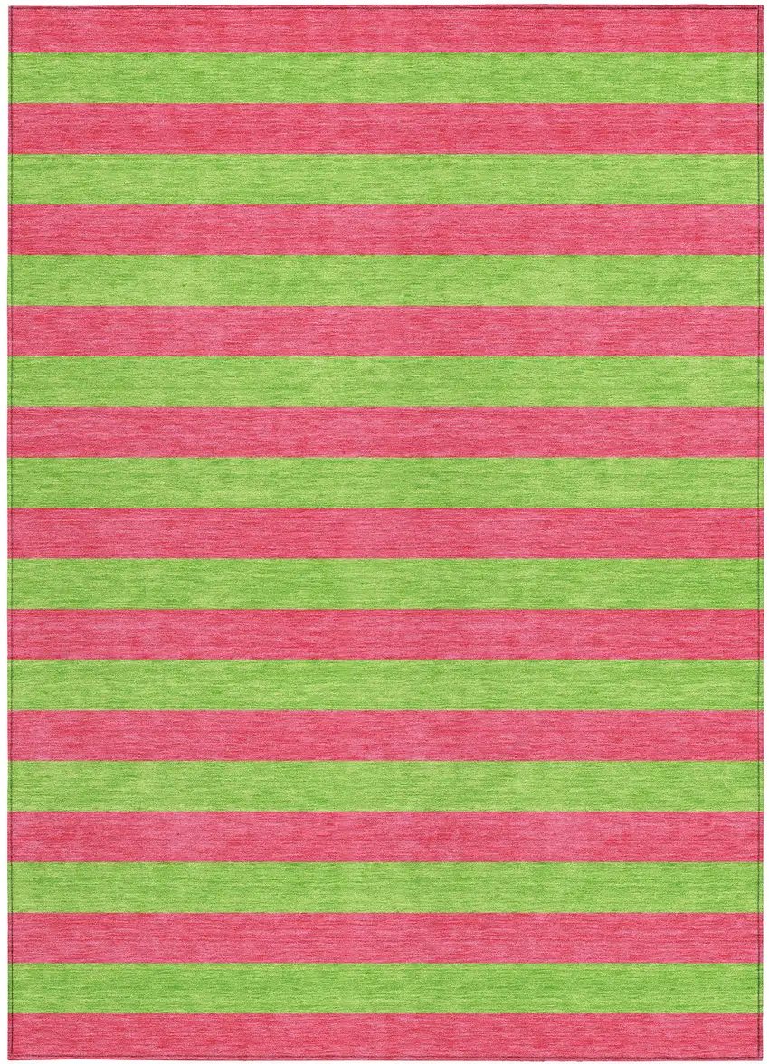 Green and Red Striped Washable Non Skid Indoor Outdoor Area Rug Photo 4