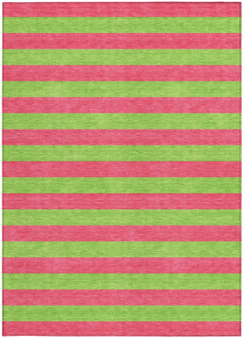 Green and Red Striped Washable Non Skid Indoor Outdoor Area Rug Photo 5