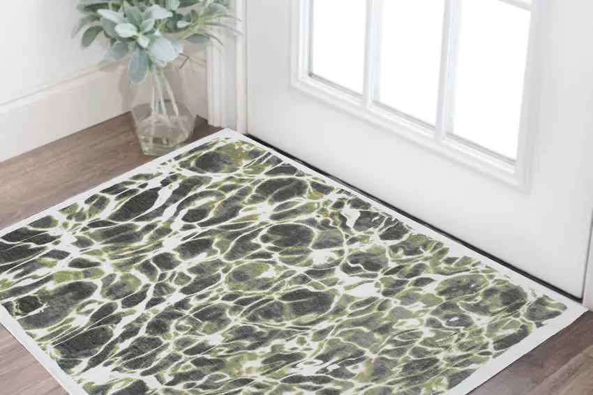 Green and White Abstract Non Skid Area Rug Photo 1