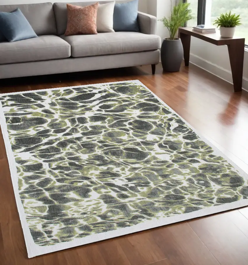 Green and White Abstract Non Skid Area Rug Photo 1