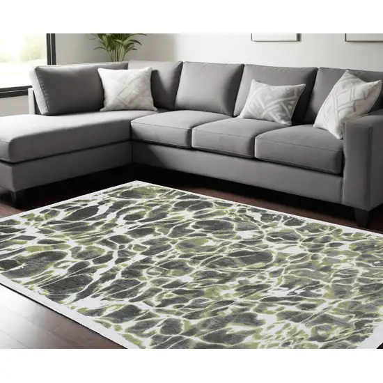 Green and White Abstract Non Skid Area Rug Photo 1