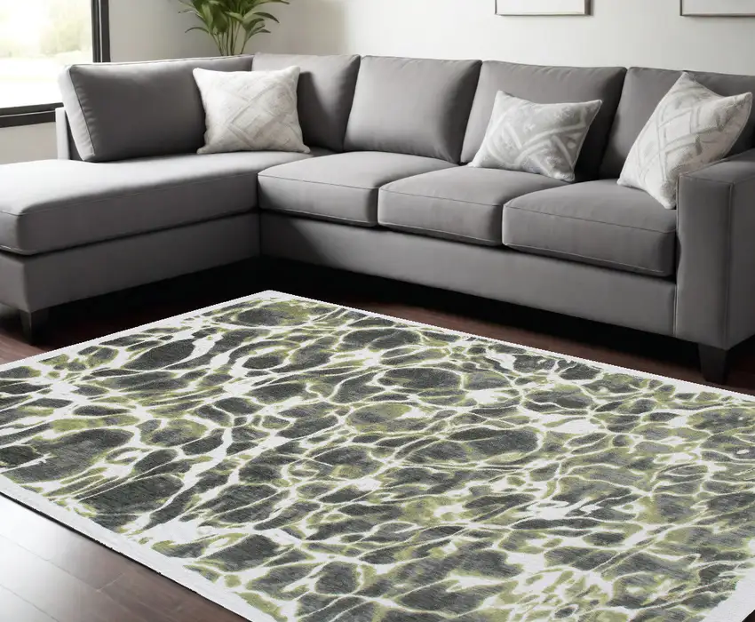 Green and White Abstract Non Skid Area Rug Photo 1