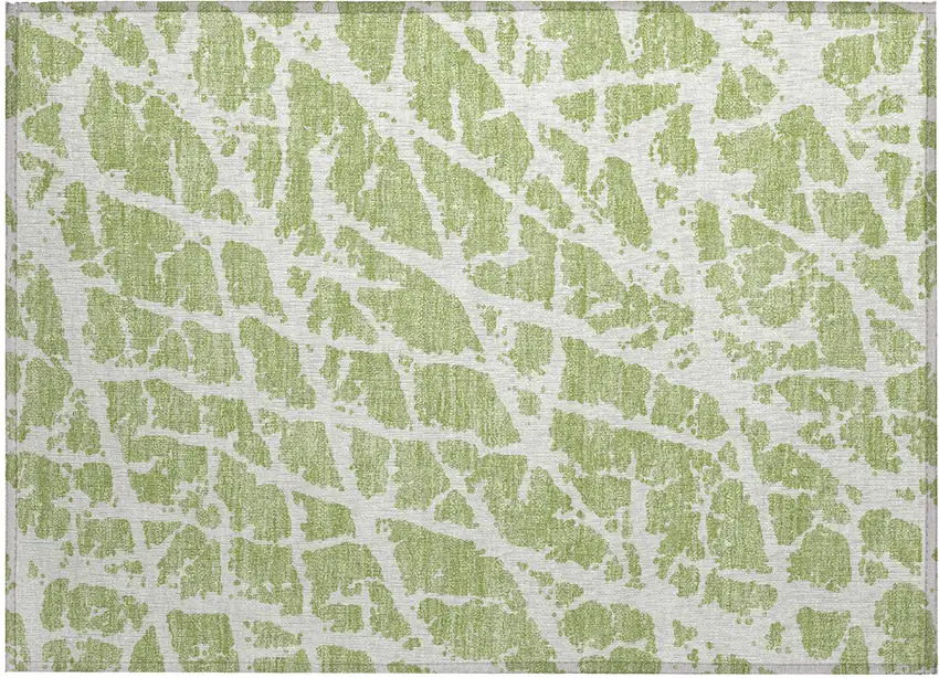 Green and White Abstract Washable Non Skid Indoor Outdoor Area Rug Photo 2