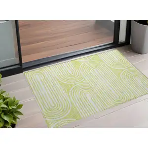 Photo of Green and White Abstract Washable Non Skid Indoor Outdoor Area Rug