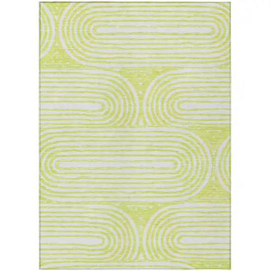 Green And White Abstract Washable Indoor Outdoor Area Rug Photo 2