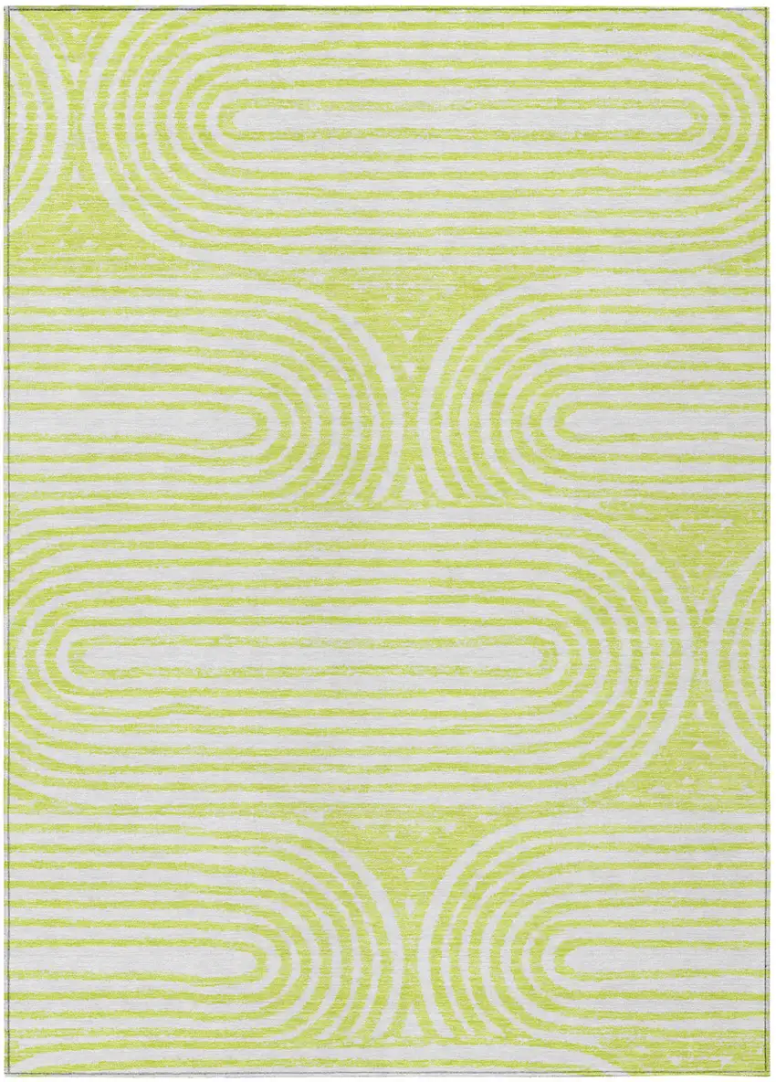 Green And White Abstract Washable Indoor Outdoor Area Rug Photo 2