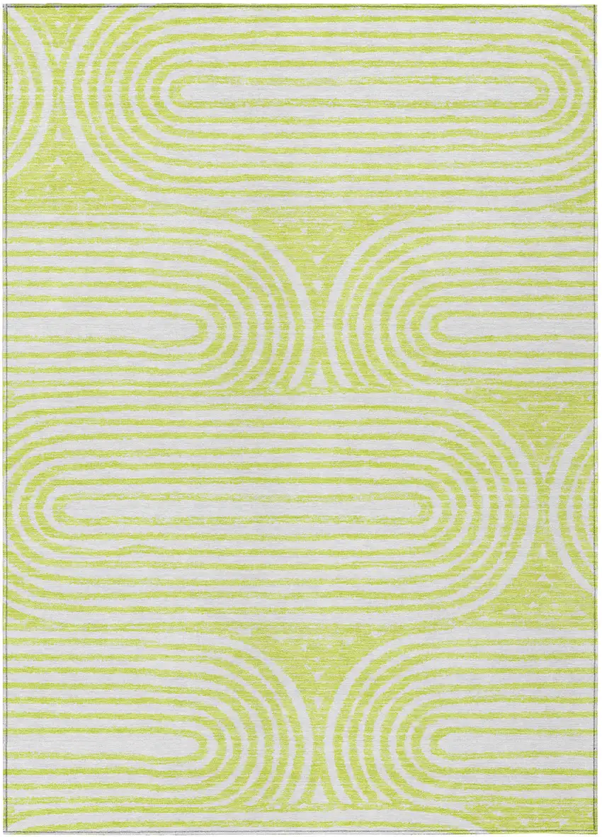 Green and White Abstract Washable Non Skid Indoor Outdoor Area Rug Photo 2