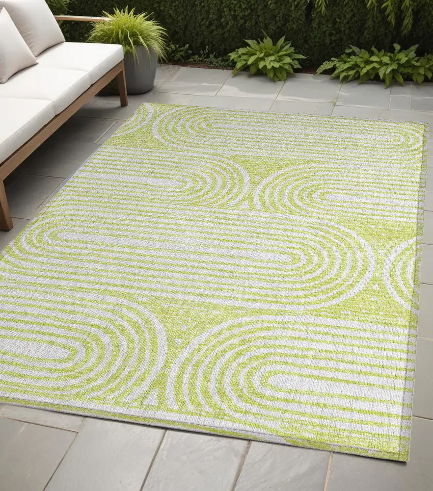Green and White Abstract Washable Non Skid Indoor Outdoor Area Rug Photo 1