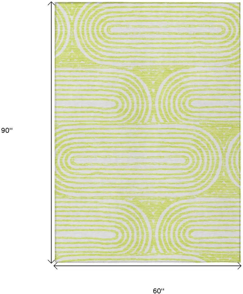 Green and White Abstract Washable Non Skid Indoor Outdoor Area Rug Photo 3