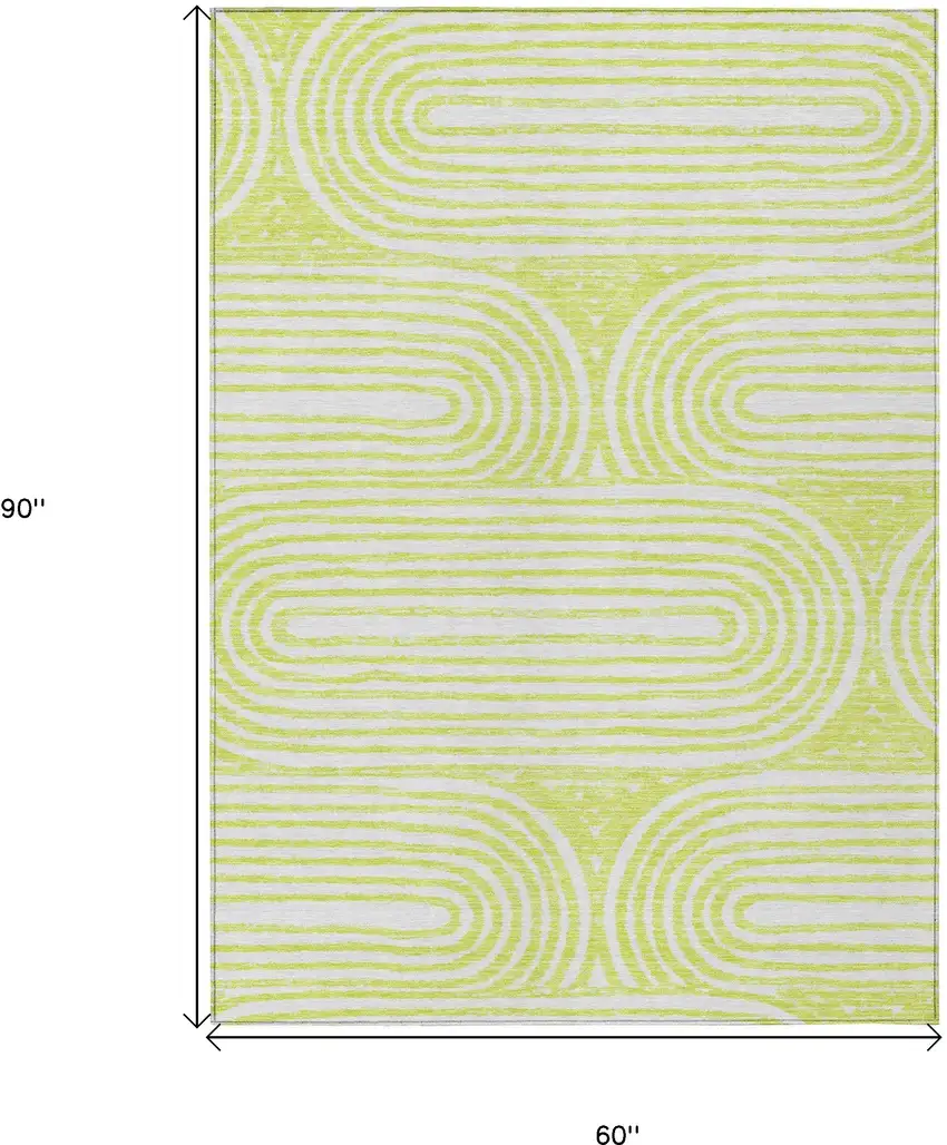 Green and White Abstract Washable Non Skid Indoor Outdoor Area Rug Photo 3