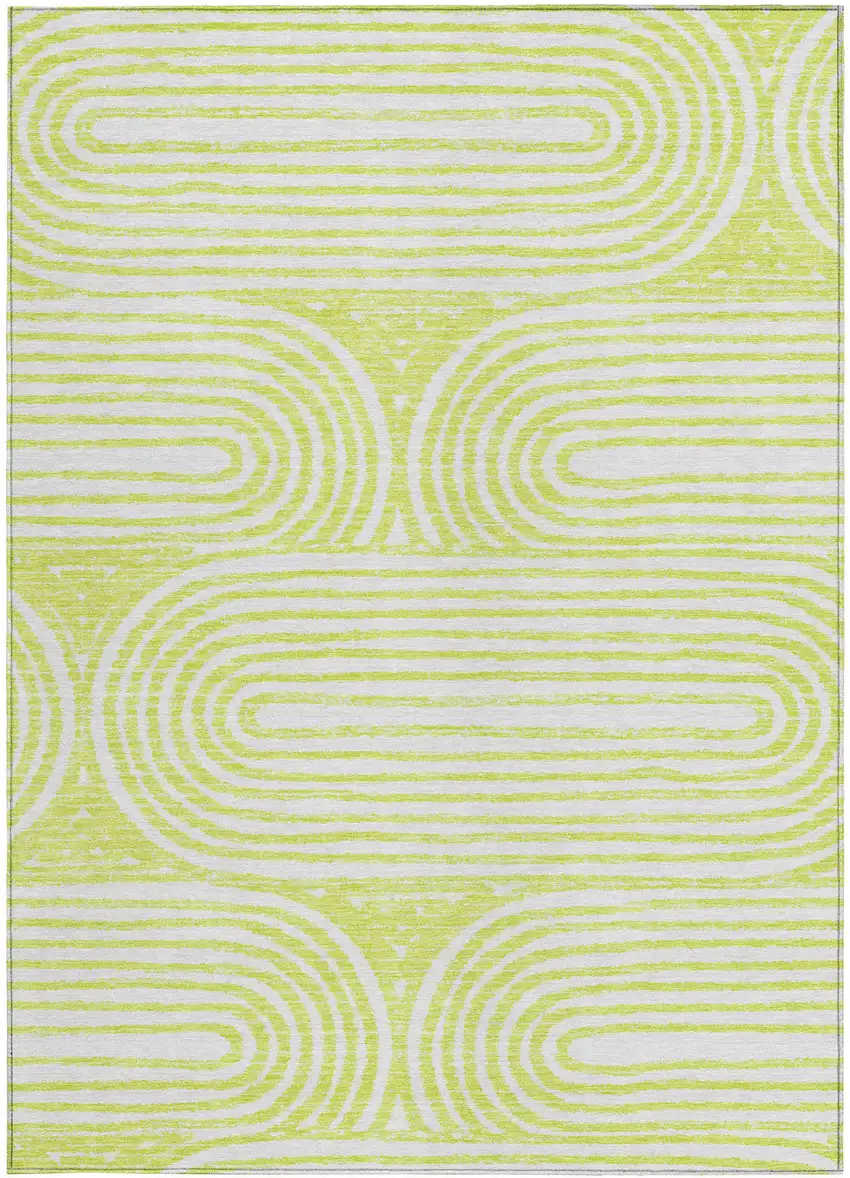 Green and White Abstract Washable Non Skid Indoor Outdoor Area Rug Photo 4