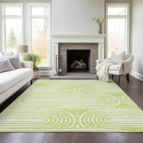Green And White Abstract Washable Indoor Outdoor Area Rug Photo 9
