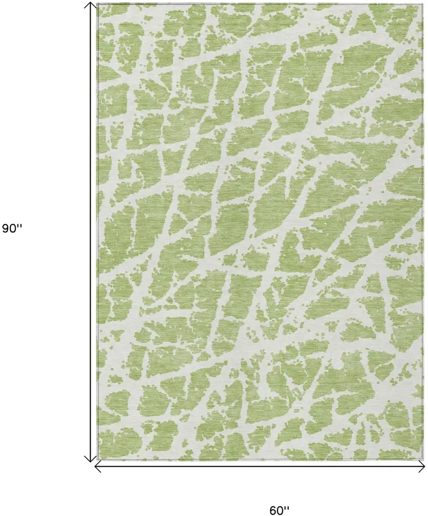 Green and White Abstract Washable Non Skid Indoor Outdoor Area Rug Photo 3