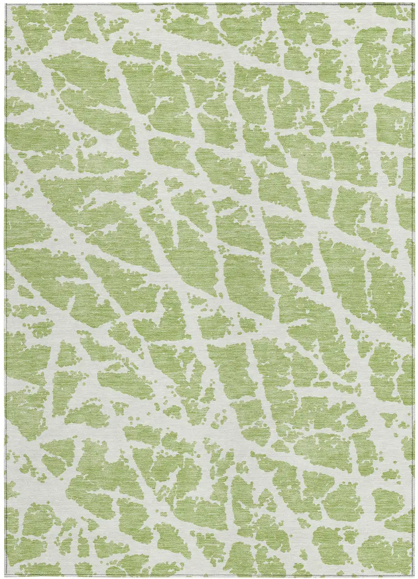 Green and White Abstract Washable Non Skid Indoor Outdoor Area Rug Photo 5