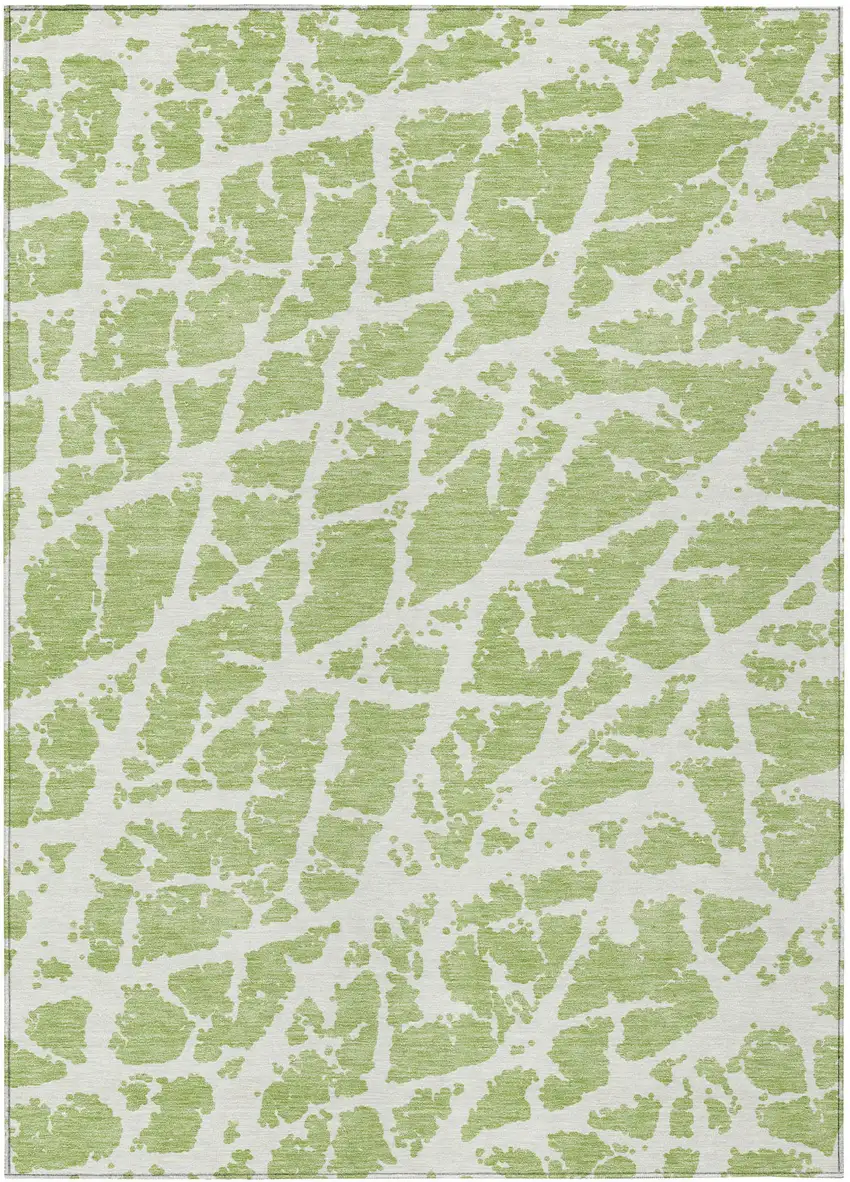 Green and White Abstract Washable Non Skid Indoor Outdoor Area Rug Photo 2