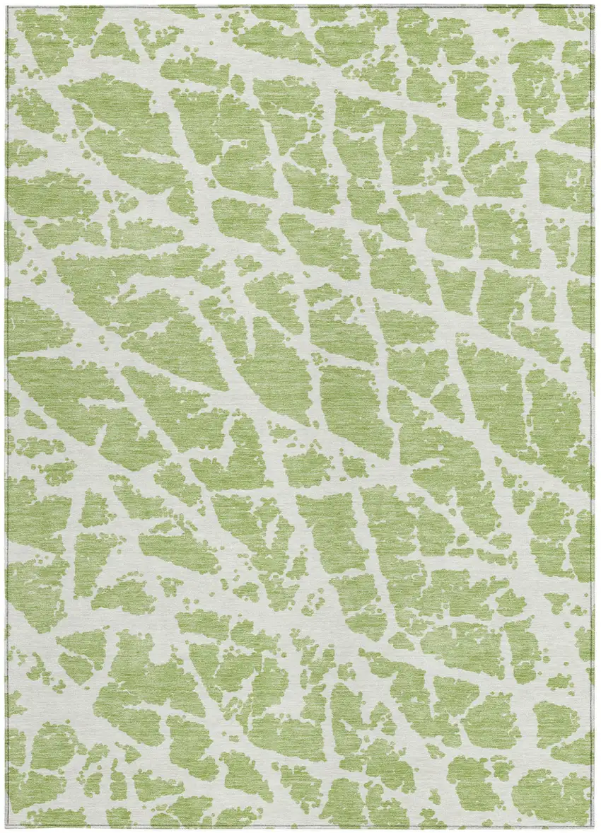 Green and White Abstract Washable Non Skid Indoor Outdoor Area Rug Photo 4