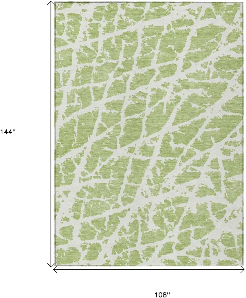 Green and White Abstract Washable Non Skid Indoor Outdoor Area Rug Photo 3