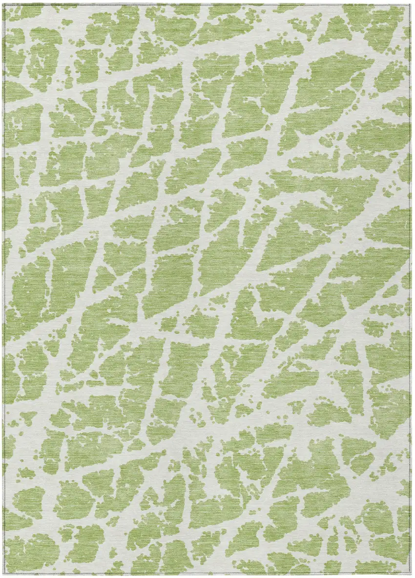 Green and White Abstract Washable Non Skid Indoor Outdoor Area Rug Photo 2