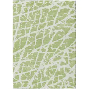 Photo of Green and White Abstract Washable Non Skid Indoor Outdoor Area Rug
