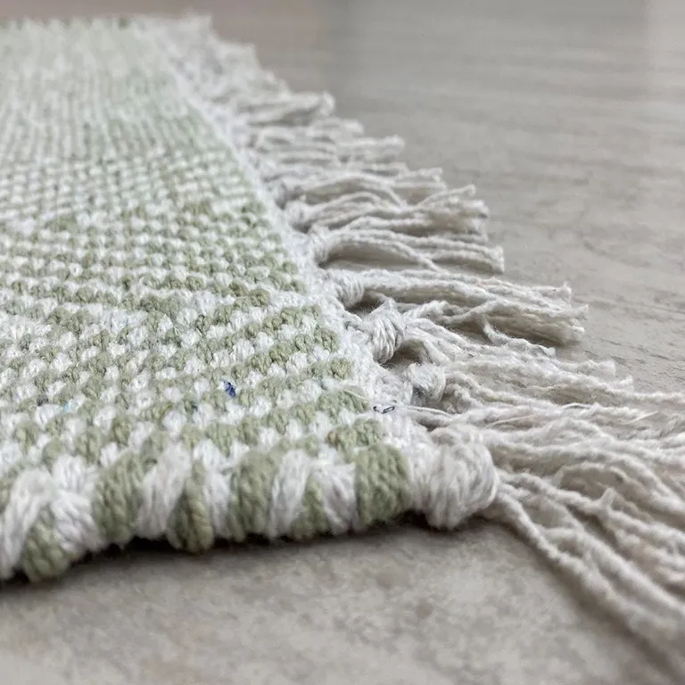 Green and White Chevron Striped Area Rug Photo 2