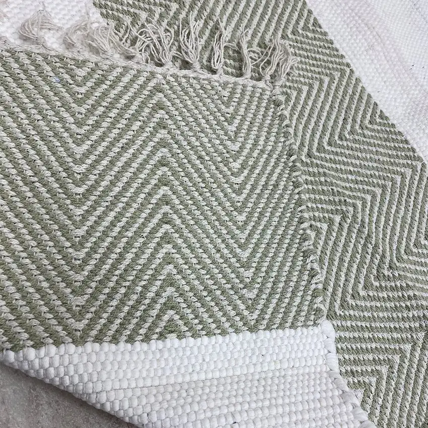 Green and White Chevron Striped Area Rug Photo 4